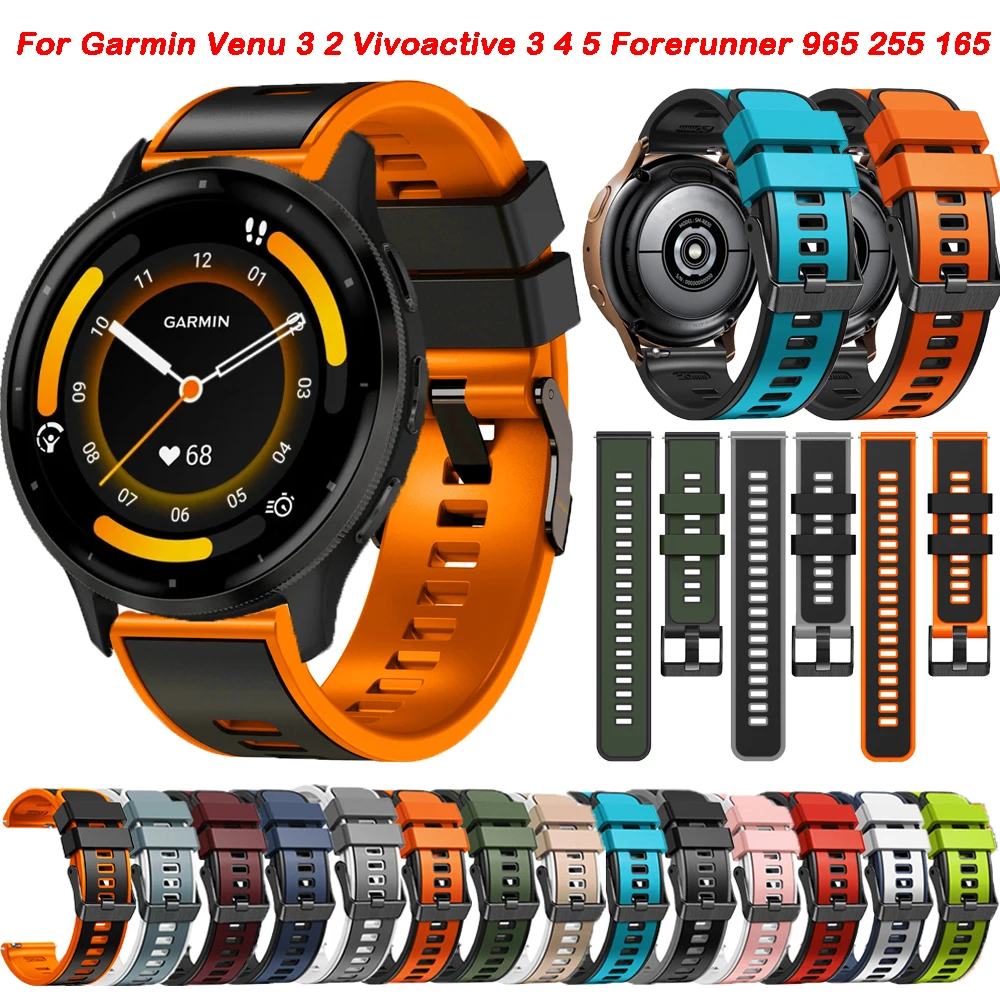 Silicone Strap For Garmin Venu 3 2 Forerunner 965 165 255 645 Music SQ 2 Band Vivoactive 4 3 5 Watchband 20 22mm Sports Bracelet