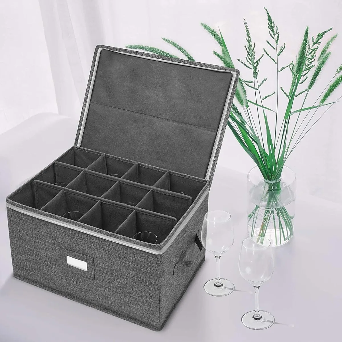 Wine Glass Storage Box Organizer Hard Shell Foldable Divider Case Kitchen Organization Space Saving Home Storage Solution