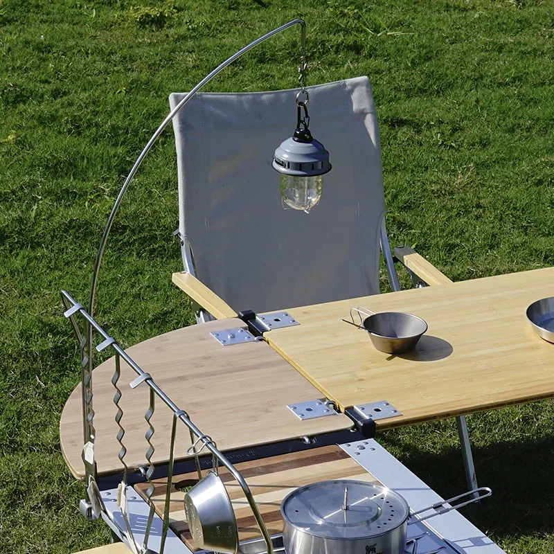 Field camping stainless steel curved light pole, portable assembly camp light hanging pole