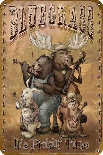 Bluegrass Critter Music Plaque Poster Metal Tin Sign Vintage Retro Wall Decor