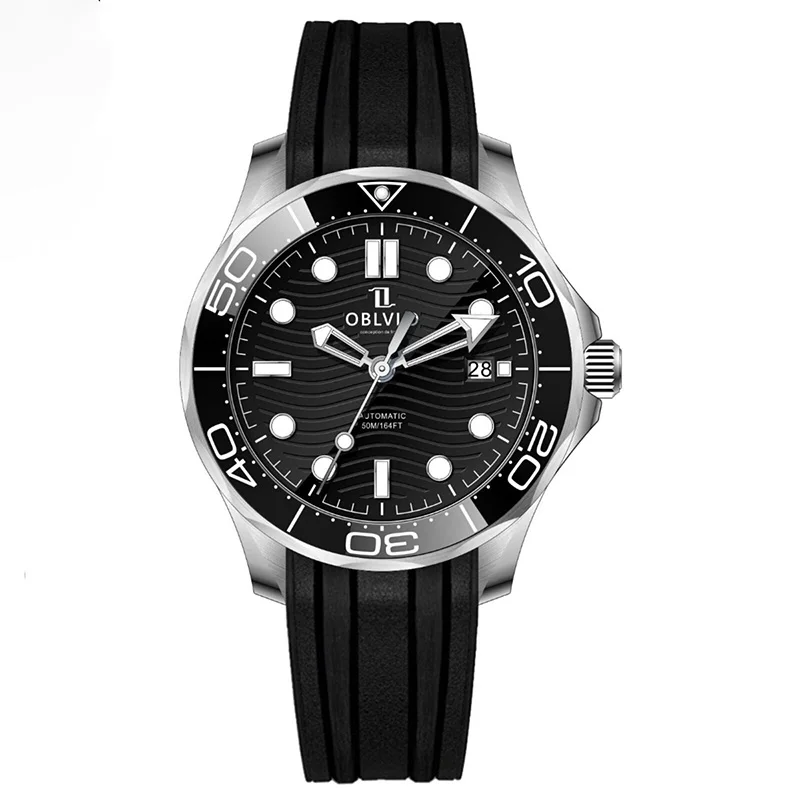 

Men's automatic mechanical watch luminous sapphire crystal rubber strap screw down crown 300m waterproof 41mm large dial watch