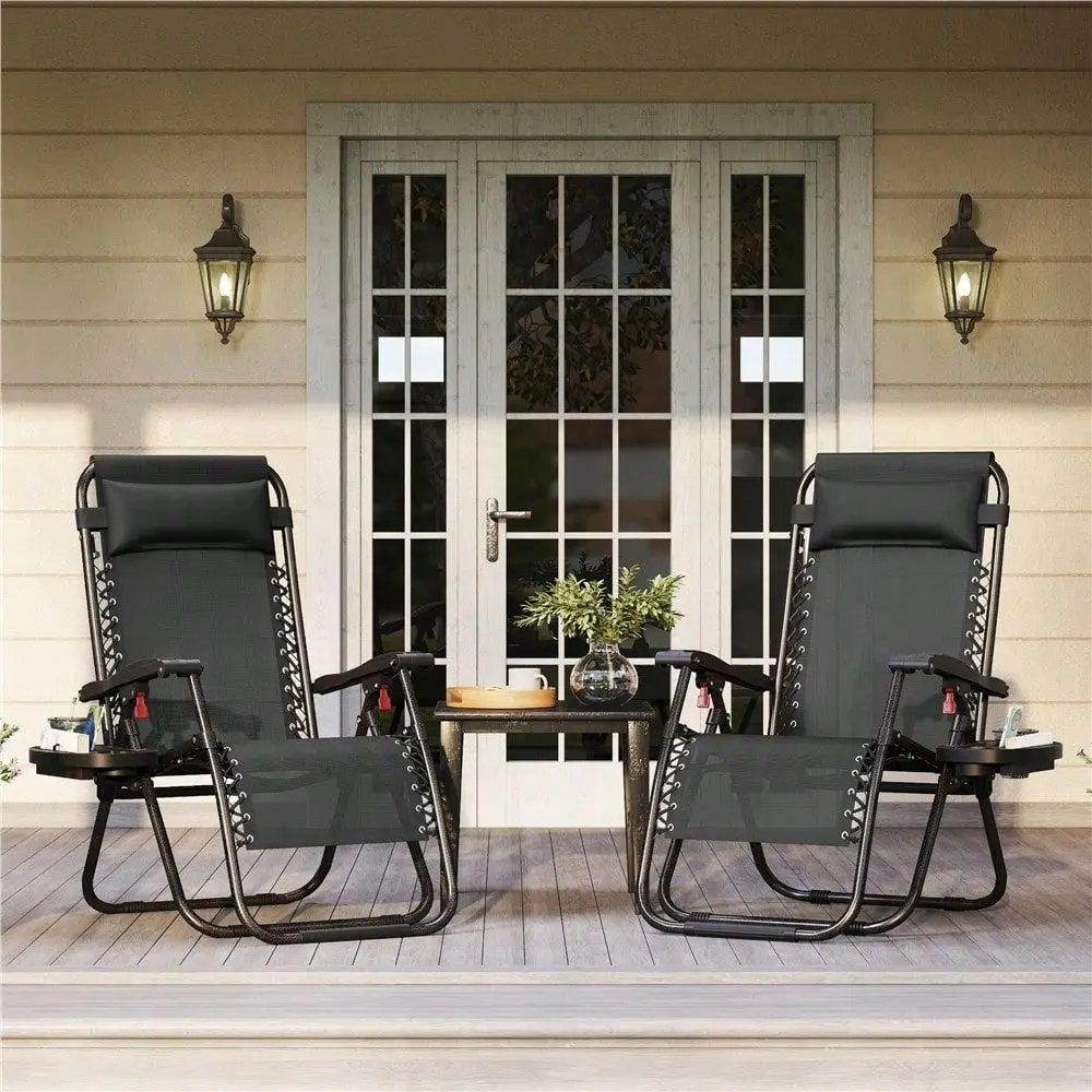 

2Pieces Outdoor Zero Gravity Reclining Lounge Chair With Adjustable Backrest Fold able Steel Garden Patio Furniture Set