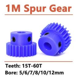 1PCS Blue Nylon Spur Gear Pinion 1M 15 Tooth-60 Tooth Mode 1 Motor Gear With Step Plastic Gear Bore Size 4/5/6/7/8/10/12mm