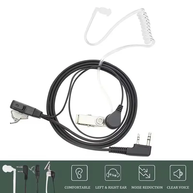 2 Pin Air Acoustic Tube PTT Earpiece Walkie Talkie Headset Mic for Baofeng UV-5R UV82 BF888S Two Way Radio Accessories