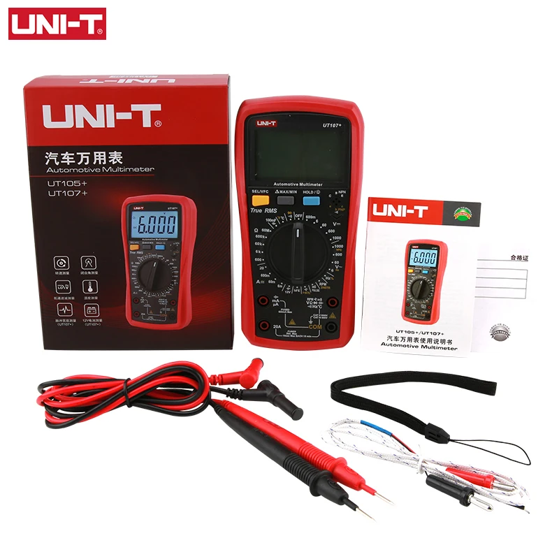 Imagem -06 - Uni-t-multímetro Digital Automotivo Ut105 Mais Ut107 Mais 1000v ac dc Voltímetro Amperímetro Capacimetro Tester Temperatura Medidor de Frequência