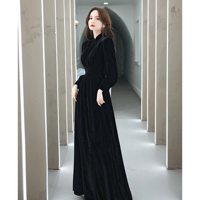 

Ele Long Sve Velvet Evening Gown Women's Slim Fit Year End Par Performance Host Dr Vintage Sle Floor Length