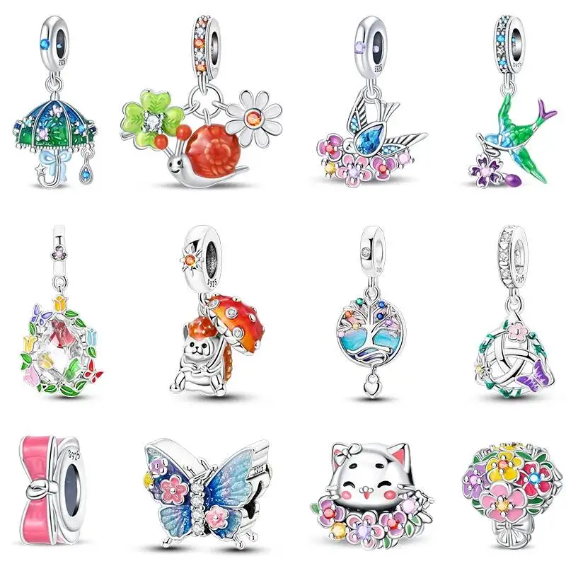 Hapilife Springtime 925 Sterling Silver Swallow Snail Butterfly Flower Charms Beads Fit Bracelet DIY Jewelry Gift For women