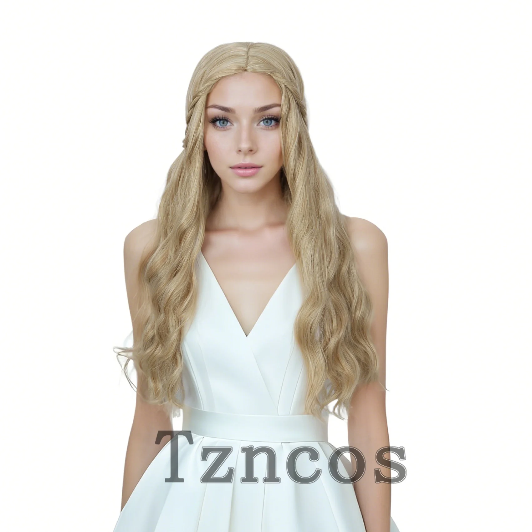 Tzncos 70s الهبي طويل متموج شعر مستعار اصطناعي للنساء Daenerys مستوحاة شعر مستعار تأثيري لحفلة الهالوين