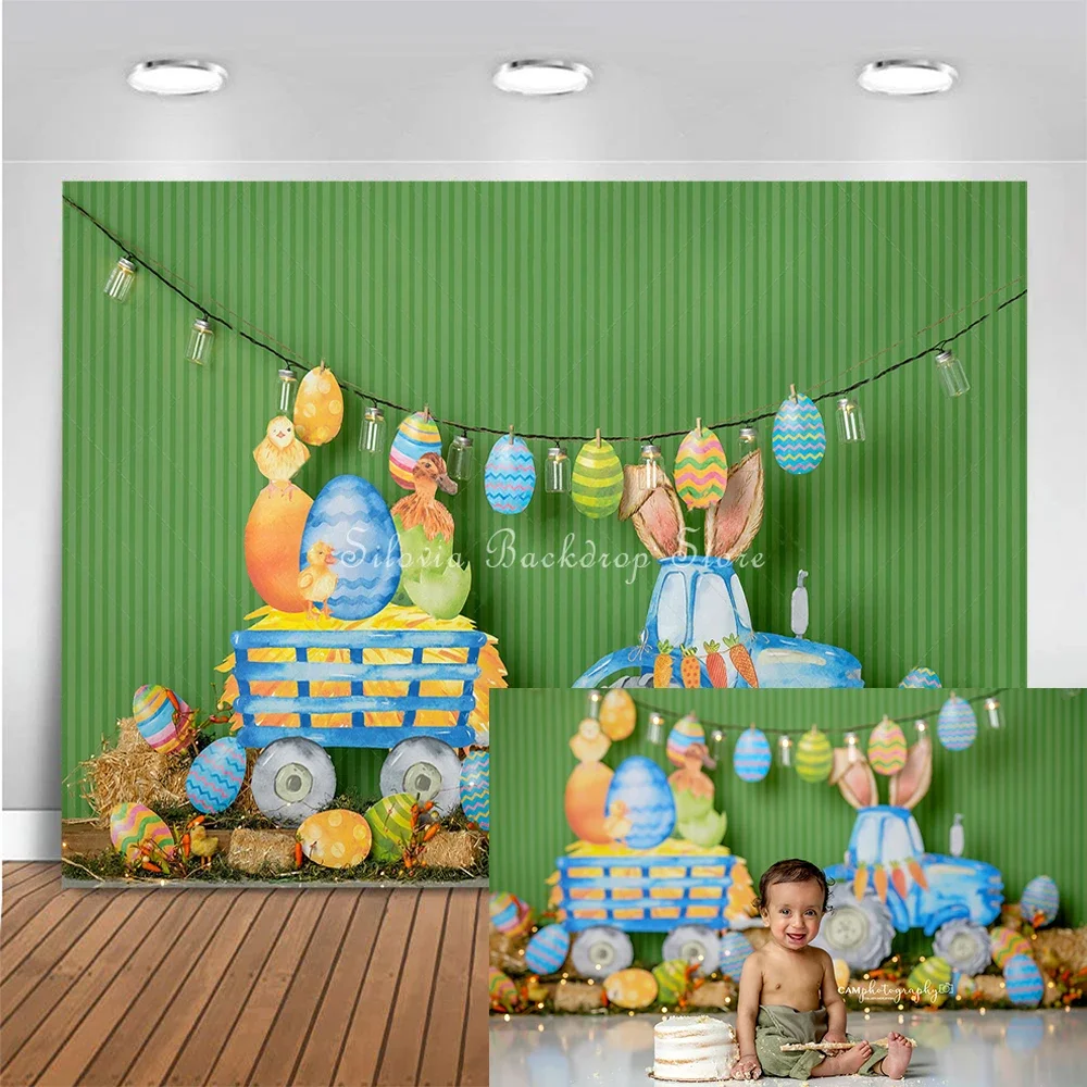 

Easter Hay Ride Photography Backdrop Egg Rabbit Cartoon Car Decor Photo Background Cake Smash Birthday Photo Studio Props