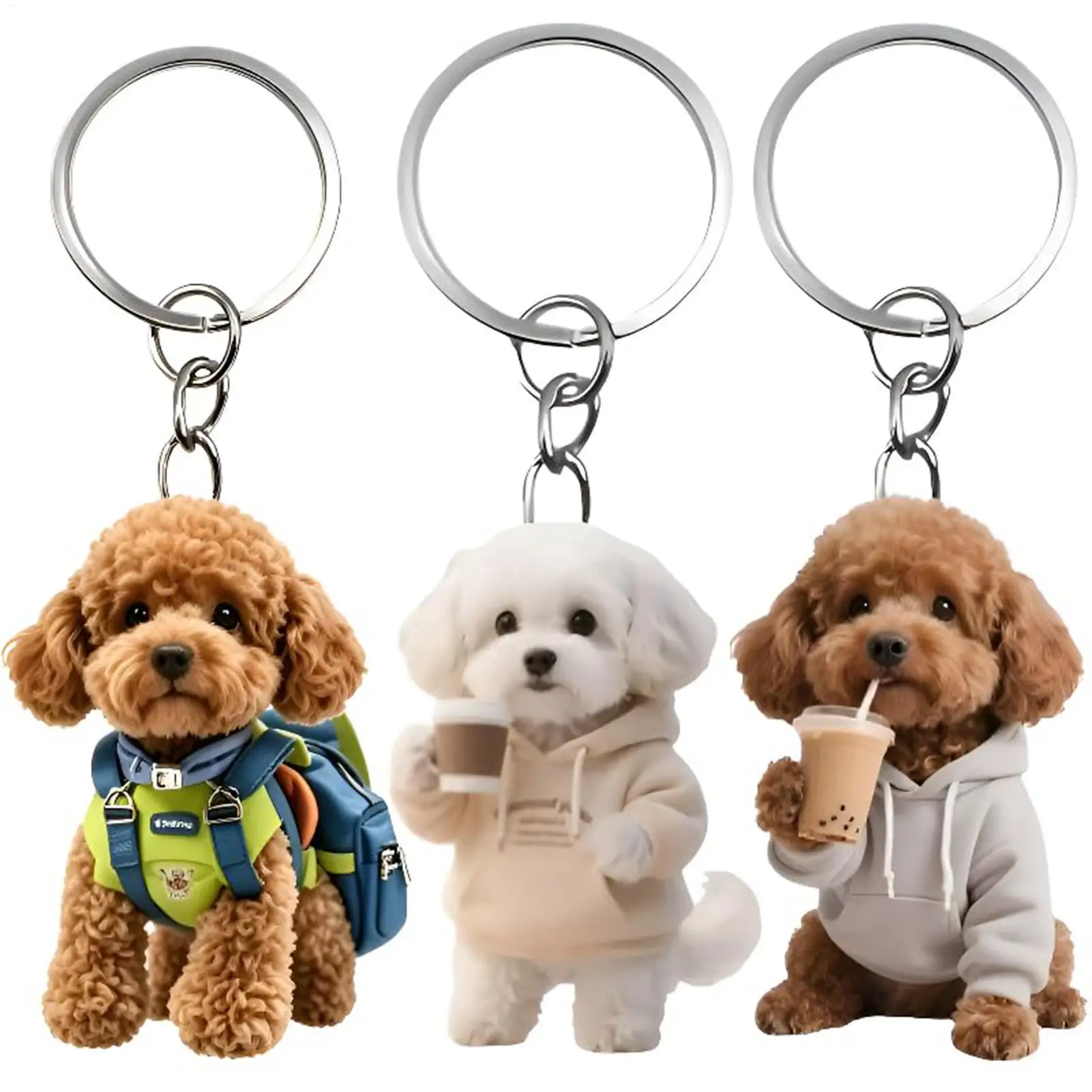 Puppy Keychain 2D Acrylic Detachable Cute Car Interior Pendant Animal Bag Charm for Men Women Kids Student Family Friend Tote