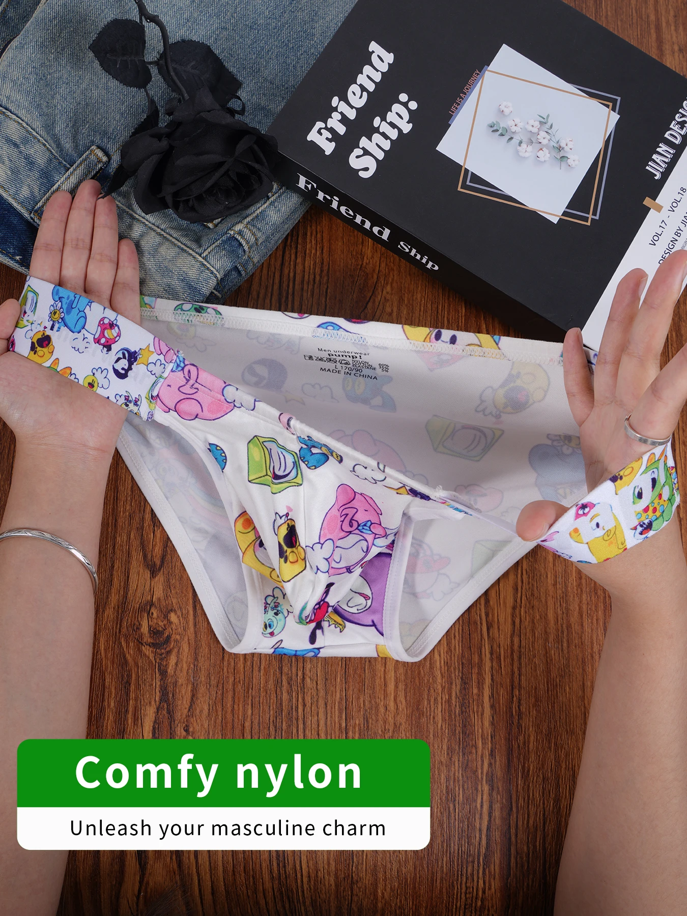 Men's PUMP! Ice Silk Briefs U Convex Pouch Cartoon Print Elastic Waistband Soft Breathable Fashion Underwear