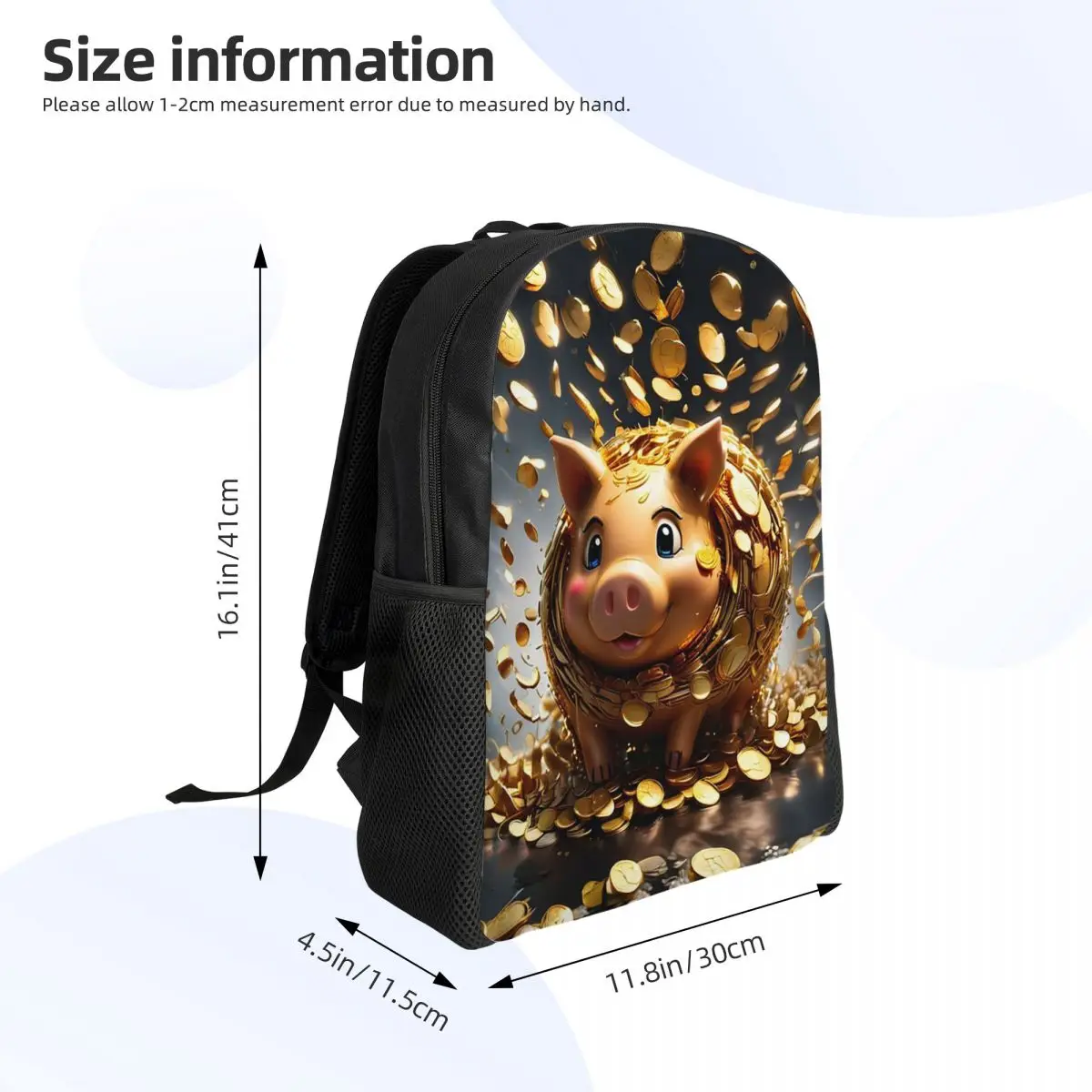 Gold Coins Flying Cute Golden Piggybank Student Backpack School Bag Hiking Travel Daypack for Boys Girls Bookbag Shoulder Bags