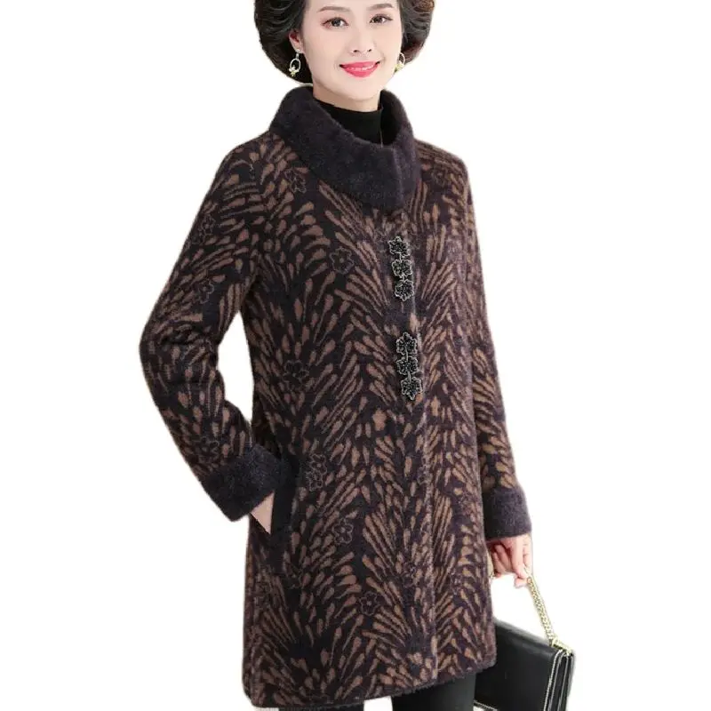 

2022 New Autumn Winter Korean Women Woolen Cloth Jacket Female Middle Aged Mid Long Lmitation Mink Velvet Coat Ladies Coats Tops