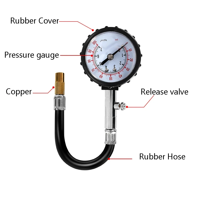 Universal Tire Pressure Monitor, 0-100PSI High Precision Long Tube Tyre Gauge for Car and Motorcycle view 3