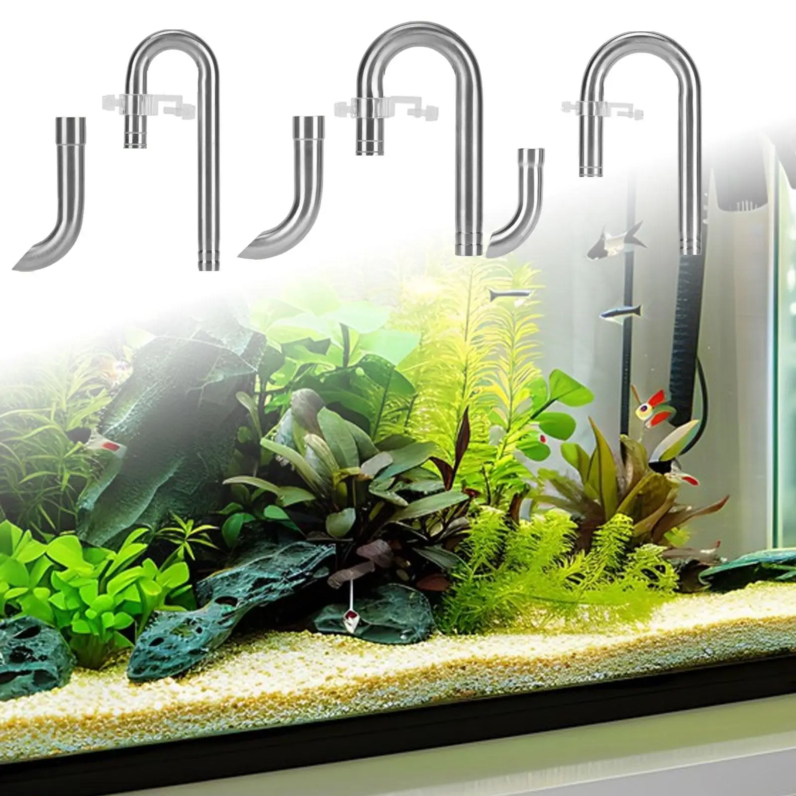 Leakproof Aquarium Lily Pipe Outlet Set with 360 Degree Rotatable Stainless Steel Tubing for Freshwater Planted Tanks