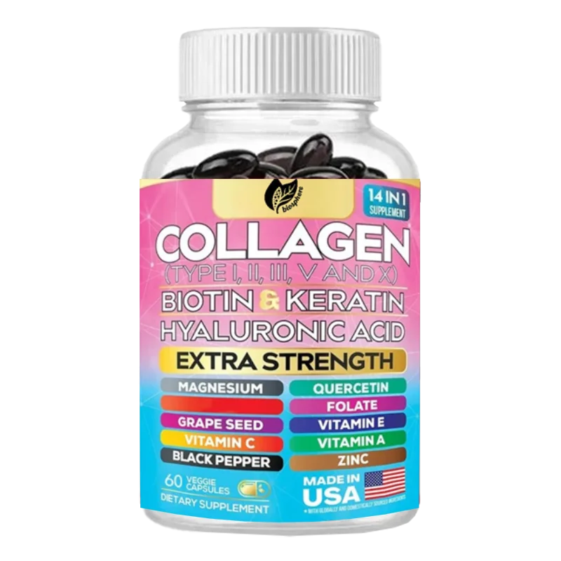 Collageenpeptide Supplement met Microgram Biotine Hyaluronzuur Zink Druivenpitten Quercetin Vitamine een Magnesium Folizuur