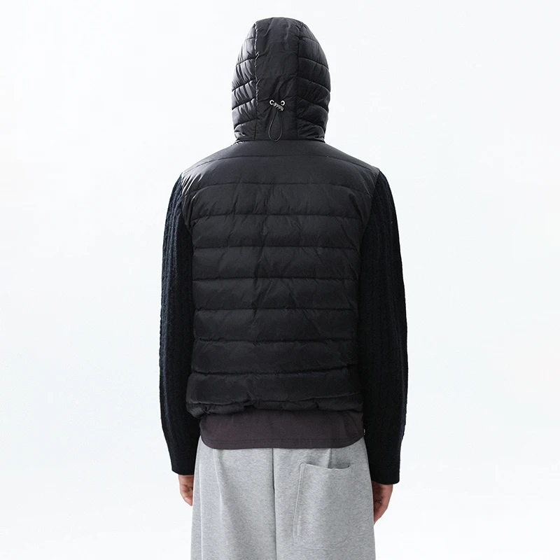 LUZHEN 2025 New Original Splicing Knitted Long Sleeve Hooded Padded Coat Men's Fashion Solid Color Casual Parka Jacket JY5139