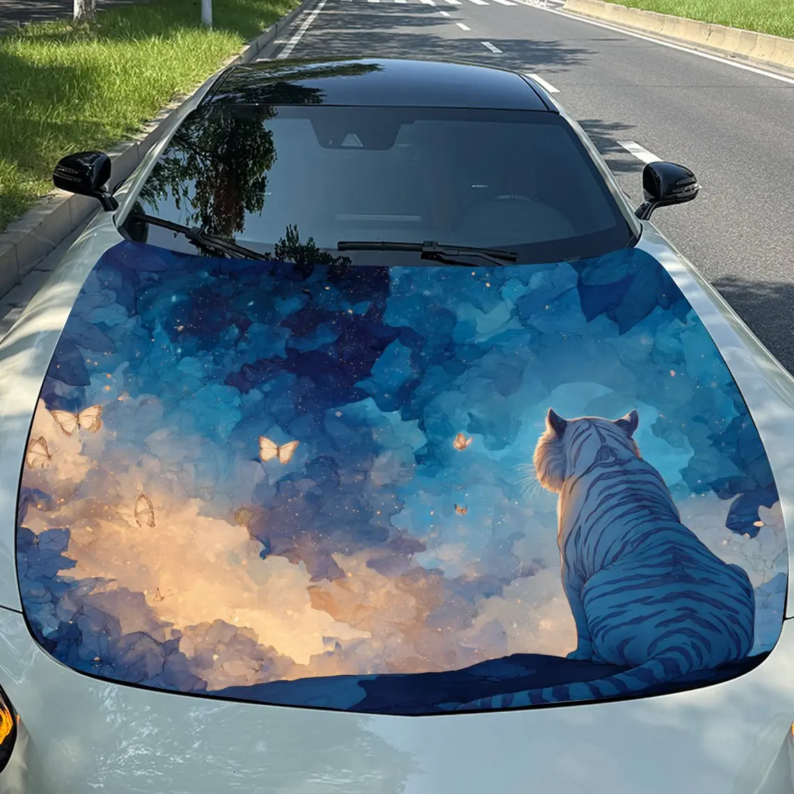 

Dreamy Starry Sky Tiger Car Hood Stickers, Suitable For SUV And Truck Covers - Waterproof And Durable Vinyl Stickers, High-quali