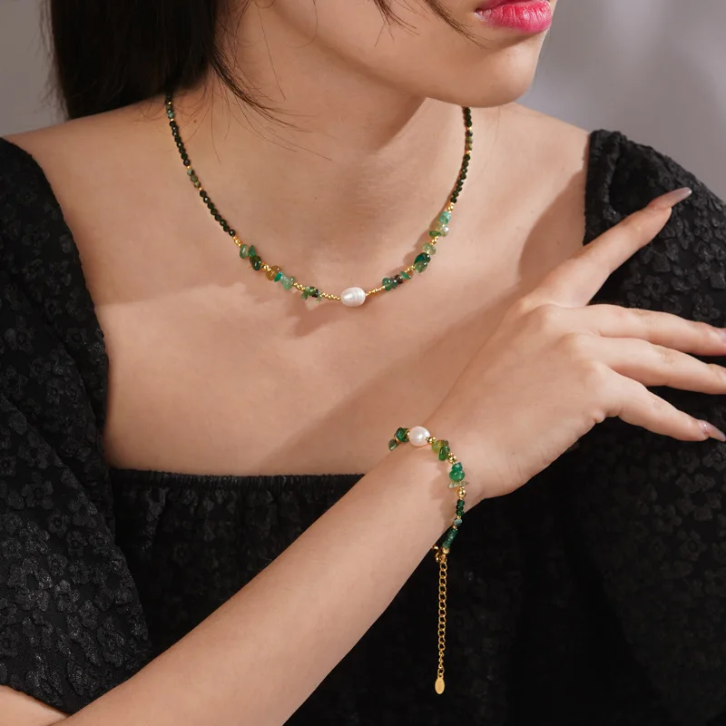 

Women's Colorful Natural Dongling Stone Freshwater Pearl Bracelet Vintage Bracelet Necklace for Girls