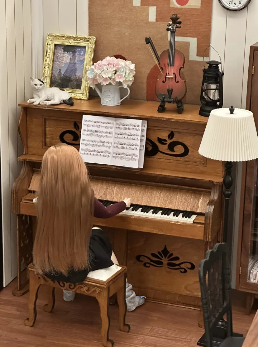 

1:6 & 1:12 Miniature Piano & Furniture Set -DIY or Ready-Made Kitchen Island, Fireplace, Cabinet, Greenhouse Shelf BJD Dollhouse