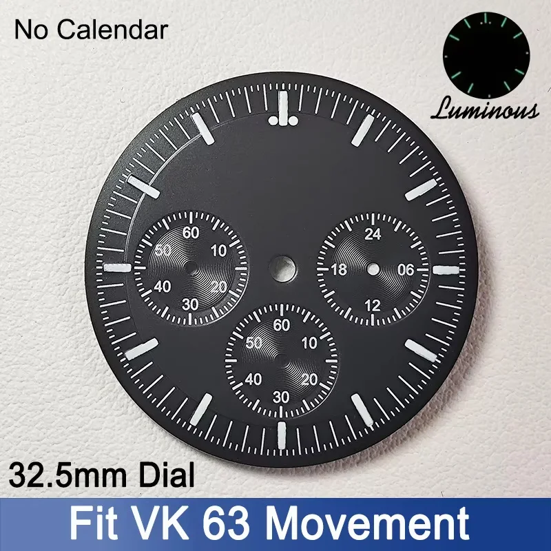 32.5 مللي متر صالح VK 63 حركة الطلب الأخضر مضيئة بطلب ساعة الأيدي استبدال الساعات ملحق جزء ساعة اليد تعديل أجزاء
