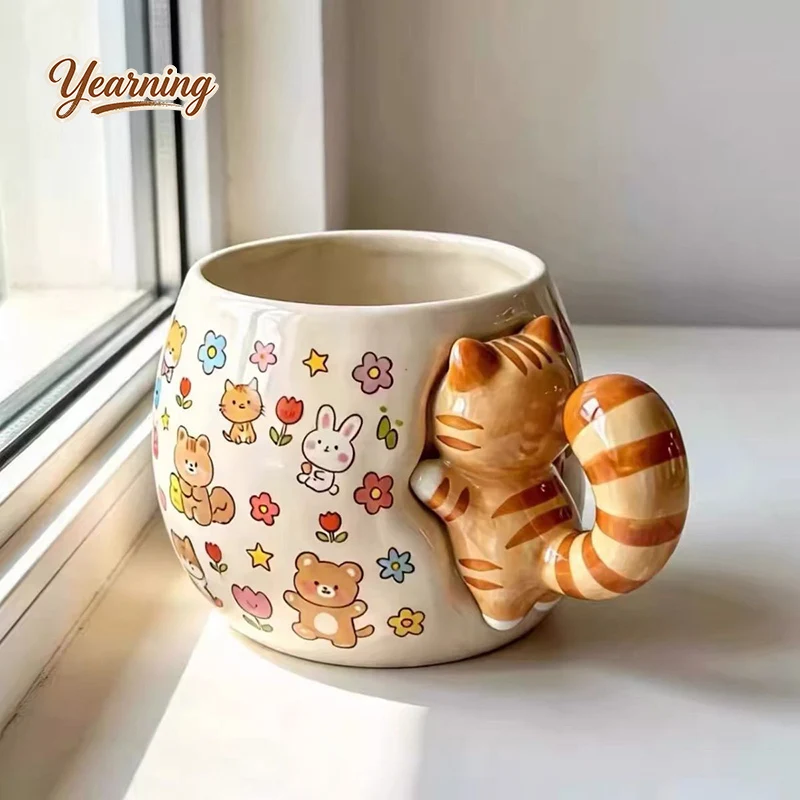 

Cute Cat Ceramic Mug Creative Handle Design High Appearance Cup Home Decor Collection Gift For Friends