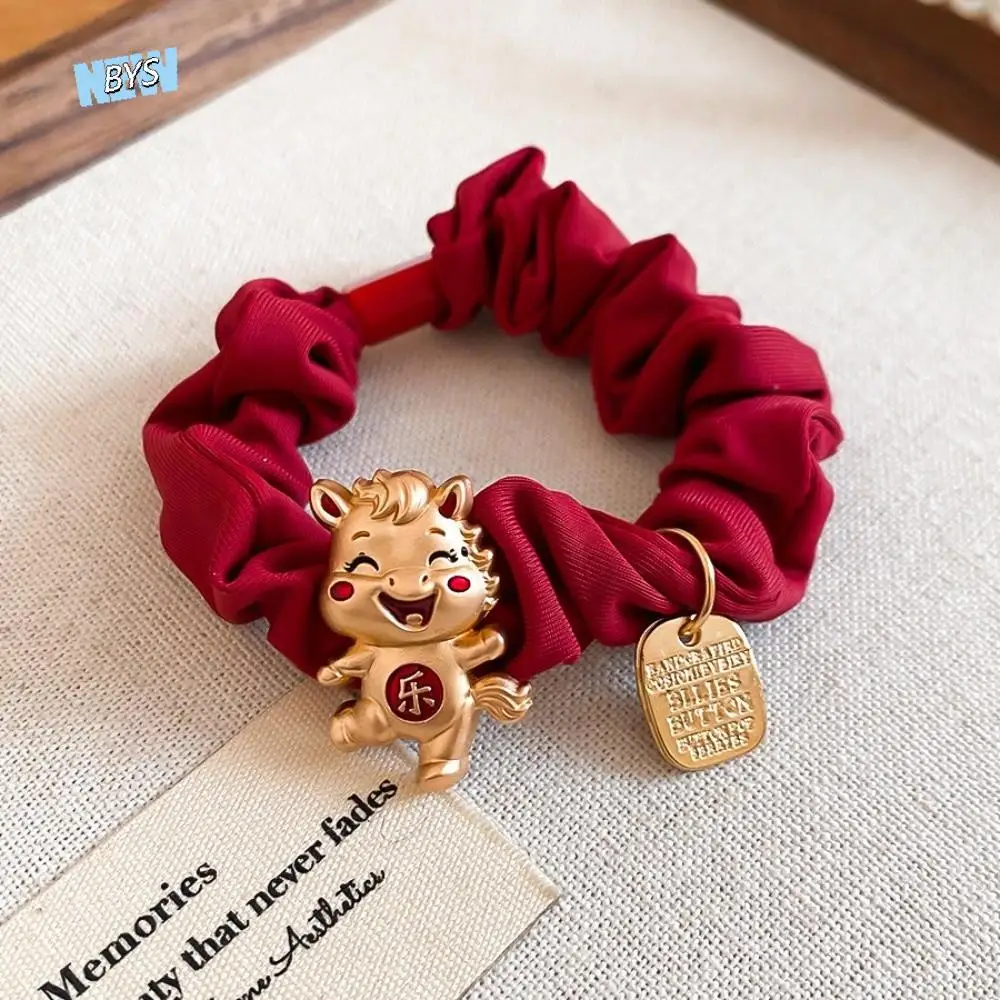 

Alloy Zodiac Horse Hair Rope Wrinkle Ponytail Holder New Year's Red Hair Rope Girl Headwear Year of The Horse