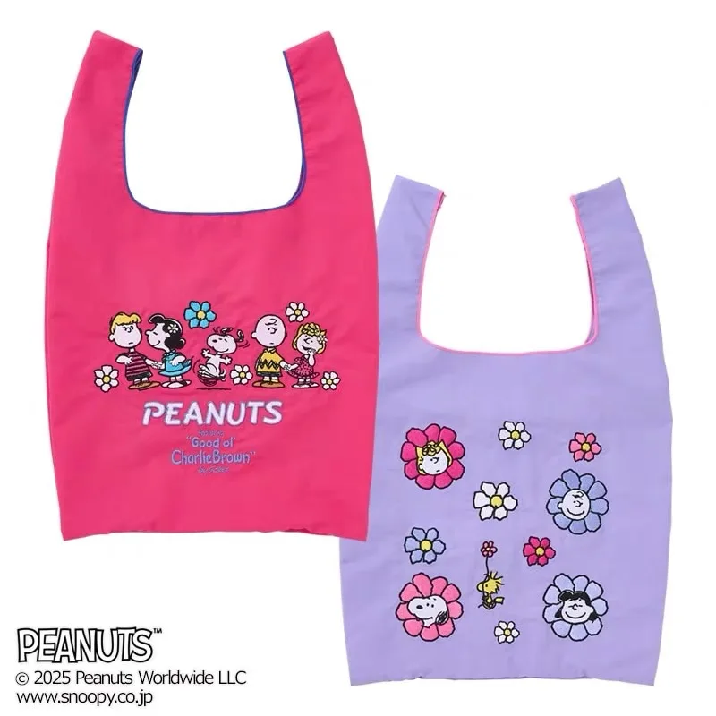 Snoopy Large Capacity Foldable Shopping Bag Exquisite Embroidery Eco Tote Cute Portable Cartoon Bag for Ladies Daily Wholesale