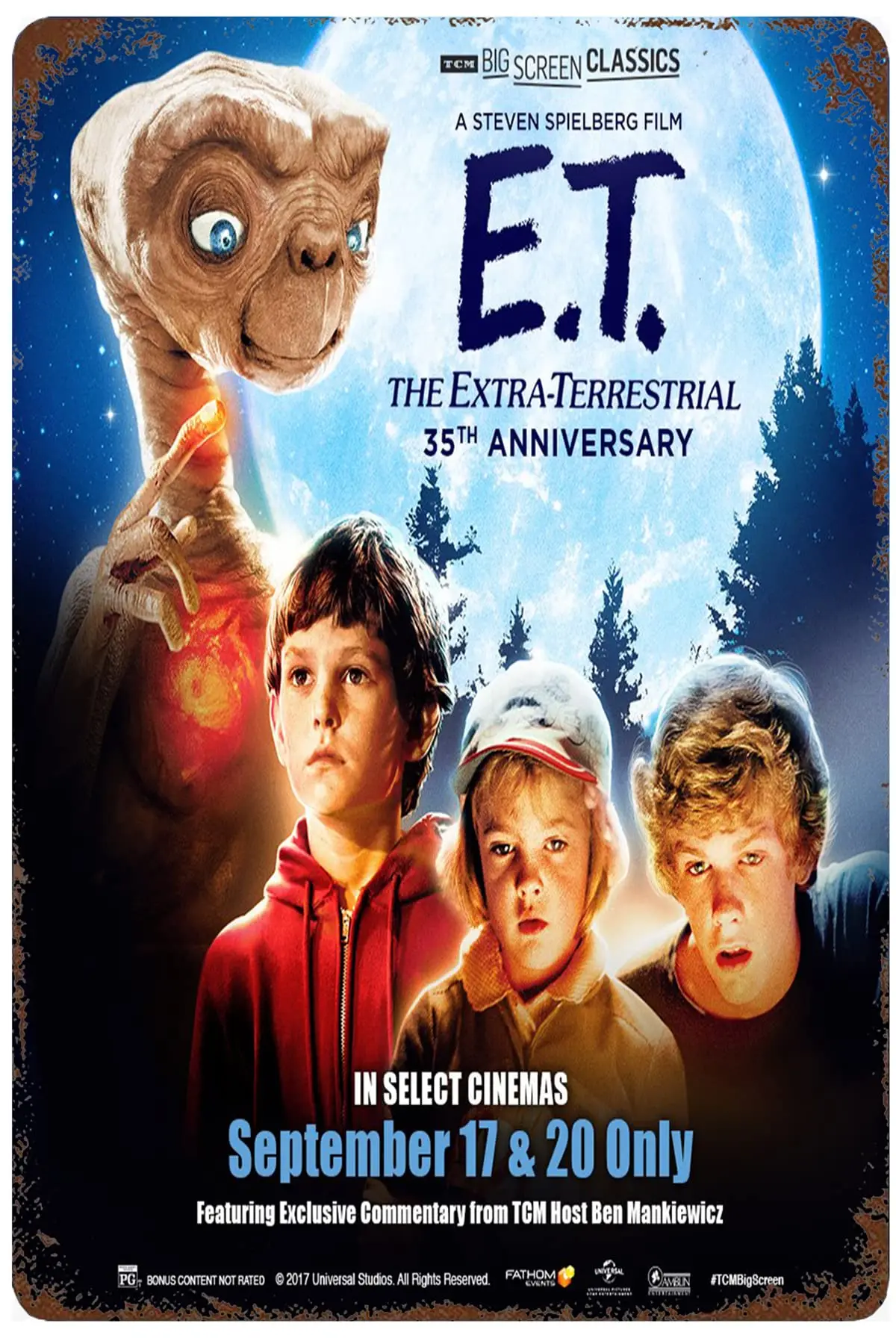 Aowotu Vintage Tin Sign 8X12 inches 1982 E.T. The Terrestrial Movie Classic Wall Poster Cinema Decor