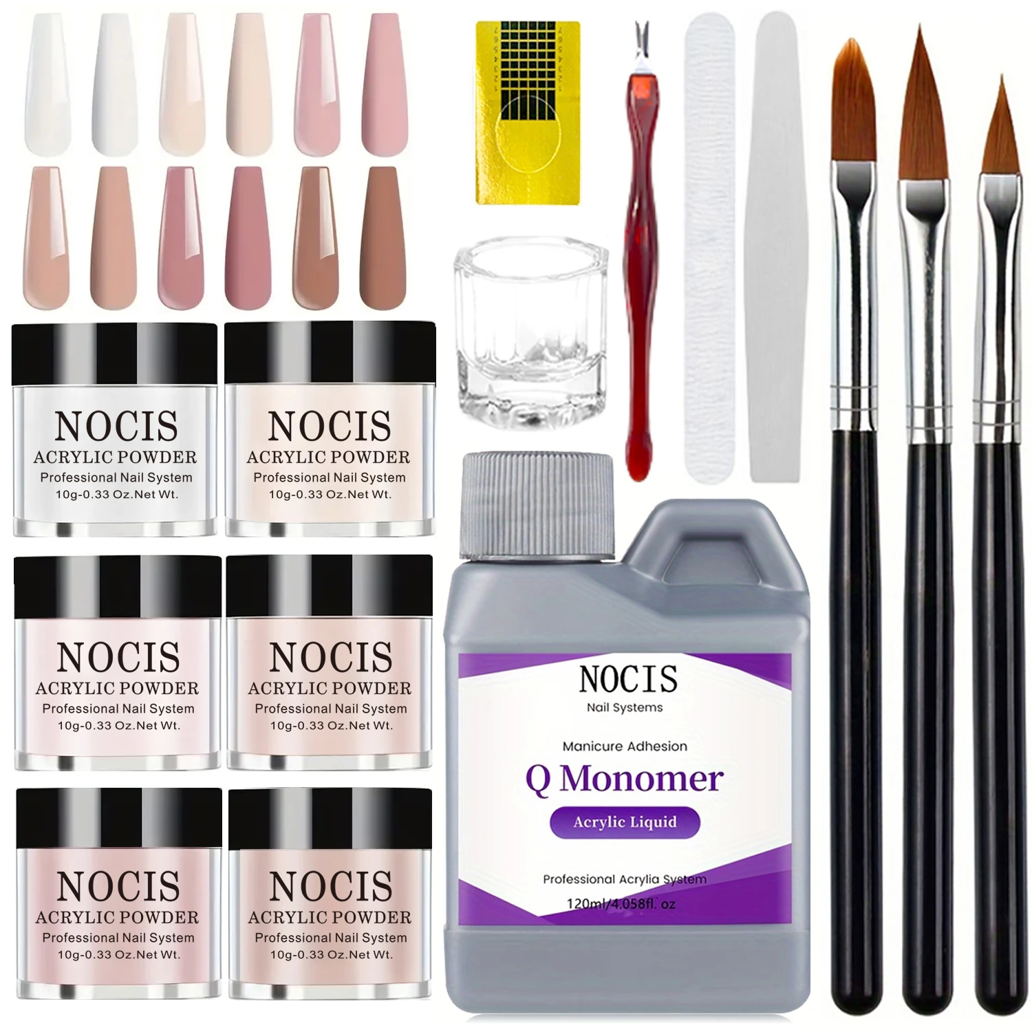 Acrylic Nail Set - Transparent Pinkish Nude Powder, Non-Yellowing Solution, Brush Cleaner & Professional Nail Art Tools for Salo