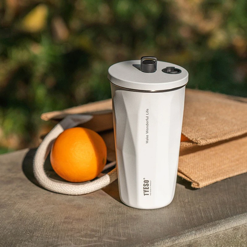 

600ml Portable Coffee Cup Tyeso Stainless Steel Thermos Bottle with Straw Summer Cold Drink Cup Students Vacuum Insulated Bottle