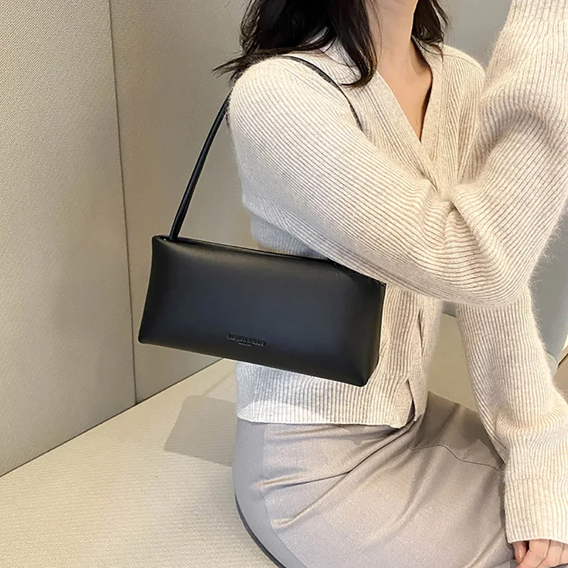 Fashion Niche Design Sense Shoulder Bag Simple Solid Casual Underarm Bag Light Luxury Women\'s New French Retro Small Square Bag