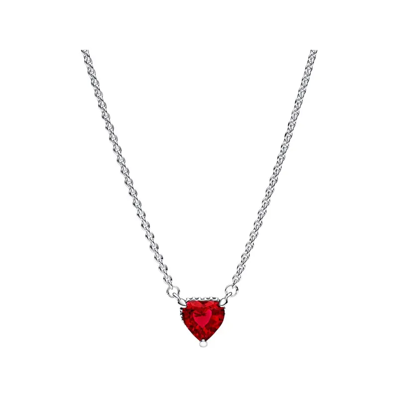 

Red Crystal Heart Halo Pendant Necklaces For Women Silver 925 Jewelry 45m Link Chain LOGO Tag Lobster Clasp Valentine's Day Gift