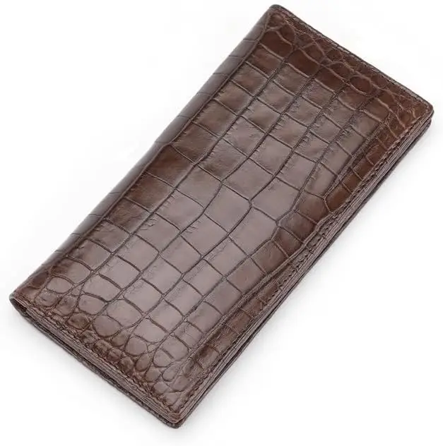 Real Crocodile Leather Men's Long Wallet Luxury Alligator Skin Genuine Leather Purses for Men (Brown)