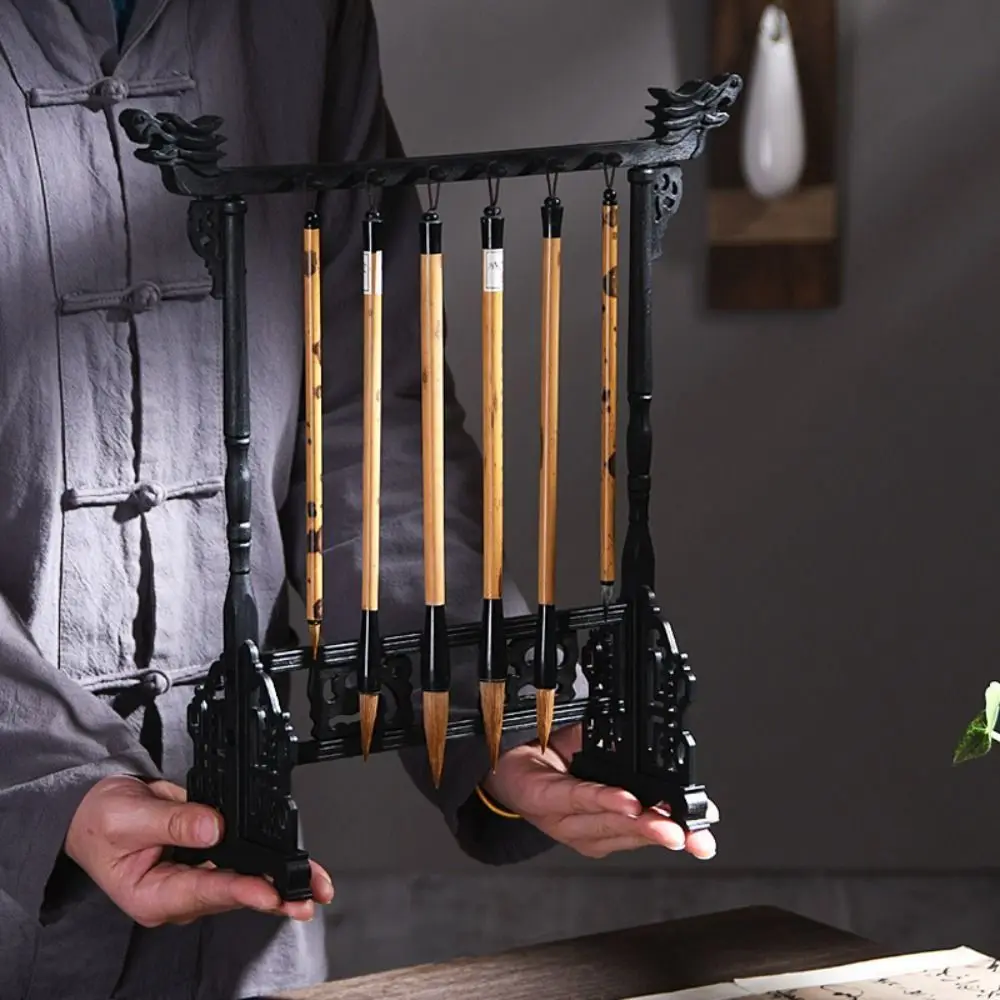 Desktop Organizer Calligraphy Brush Hanging Rack Multifunctional Wood Color Calligraphy Brush Organizer Desktop Storage
