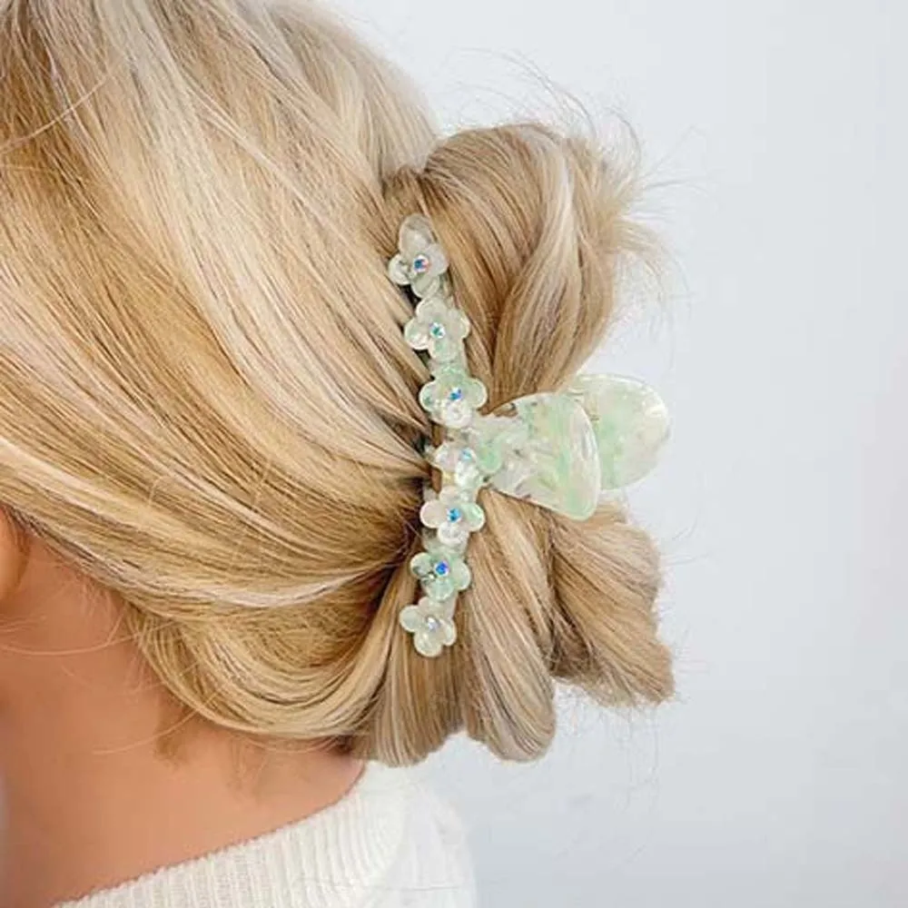 

Elegant Flower Hair Claw Korean Style Rhinestone Straight Line Shaped Shark Clip Hairgrips Creative Acetic Acid Hair Claw School
