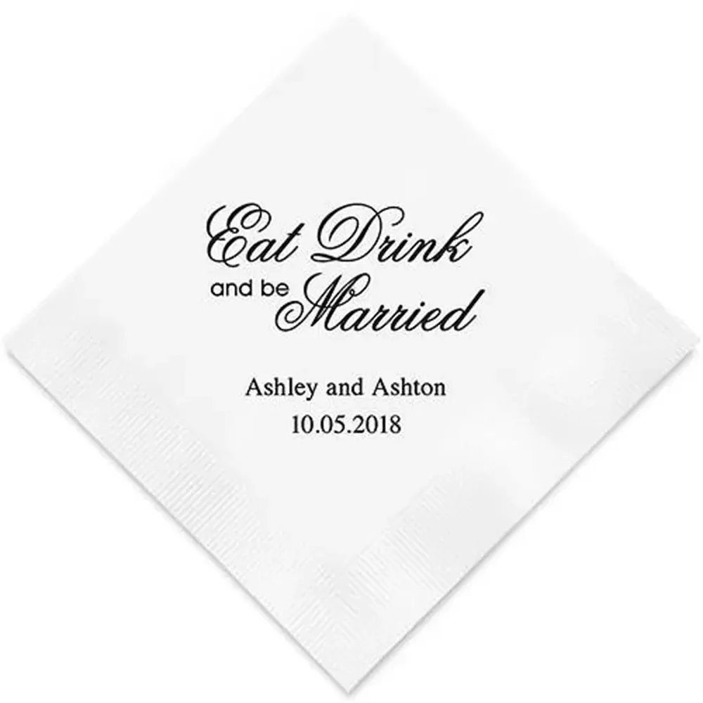 

50PCS Eat Drink Be Married Script Personalized Printed Wedding Napkins - 3 Sizes / Multiple Colors