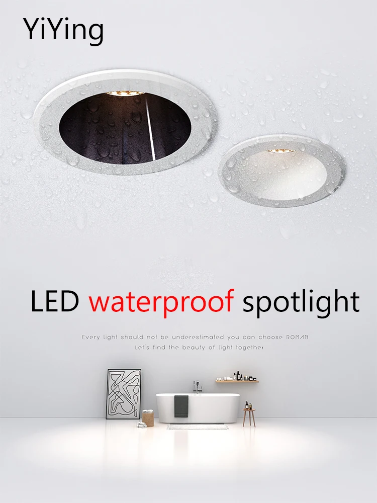 YiYing Led IP65 Waterproof Spotlight Recessed Round Spot Light White Black Downlight 110V 220V Foco For Bathroom Kitchen Toile