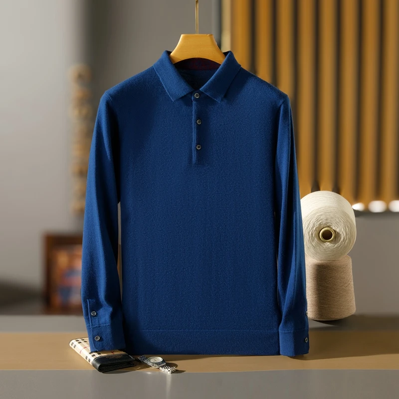 DjzDsm New Autumn And Winter Men's High-end Top 100% Goat Cashmere Imitation Medium Thick POLO Collar Sweater Pullover