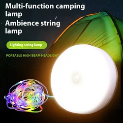 Solar Camping String Lamps Rechargeable 10m Light String Lanterns Outdoor Waterproof Tent RGB Atmosphere Storage Light with Hook