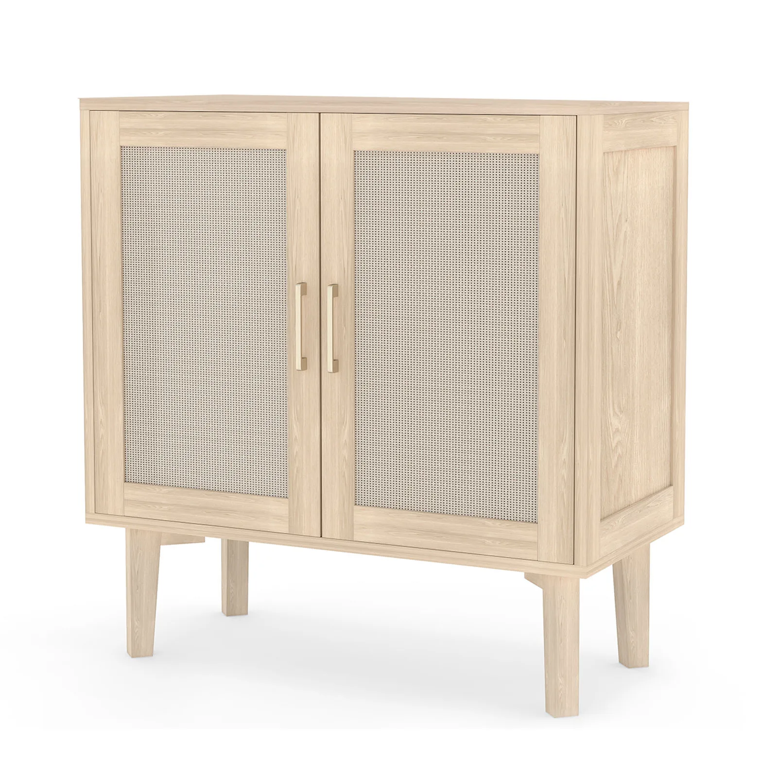 

Шкаф-буфет 78x38x82 см с декоративными дверцами из ротанга, ножки из массива дерева, многофункциональный сервант для столовой, кухни