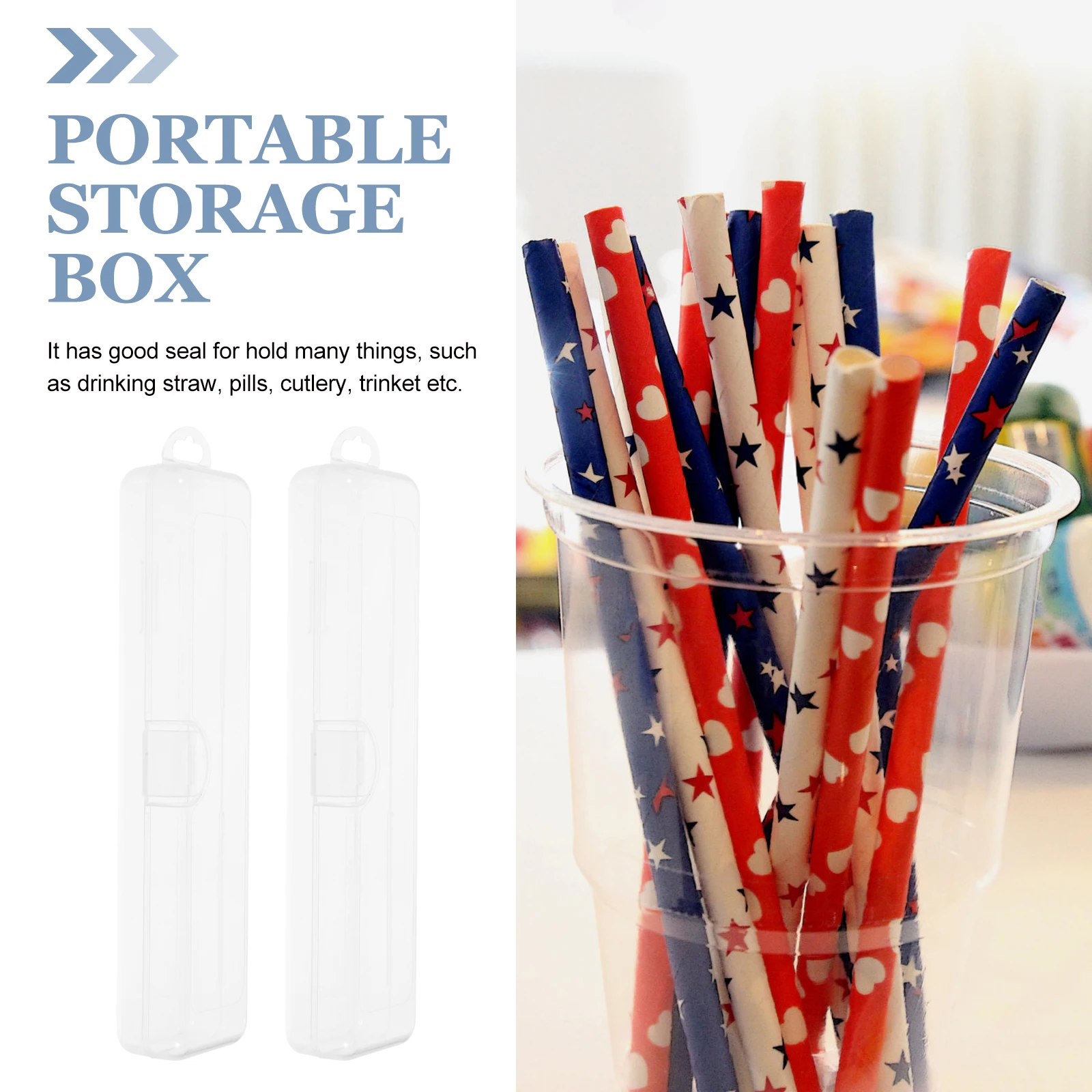 

4pcs Portable Straw Storage Box Plastic Lightweight Durable Travel Organizer With Lid For Drinking Straws Cutlery Coins Outdoor