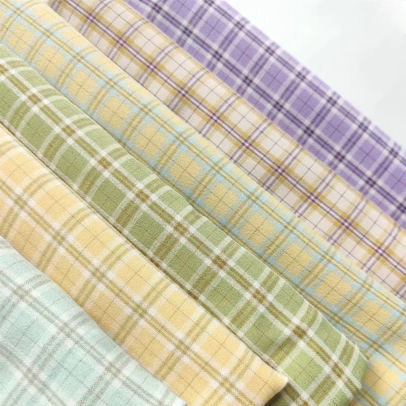 

Thin Plaid Fabric Soft Breathable By The Meter for JK Uniform Cheongsam Dress DIY Shirt Sewing Cloth Skin Friendly Yellow Green