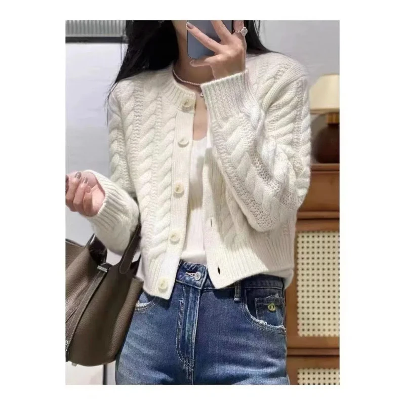 Women\'s Clothing Flattering Round Neck Solid Sweater Knitted Button Long Sleeve Cardigan Coats Autumn Winter Preppy Style Tops