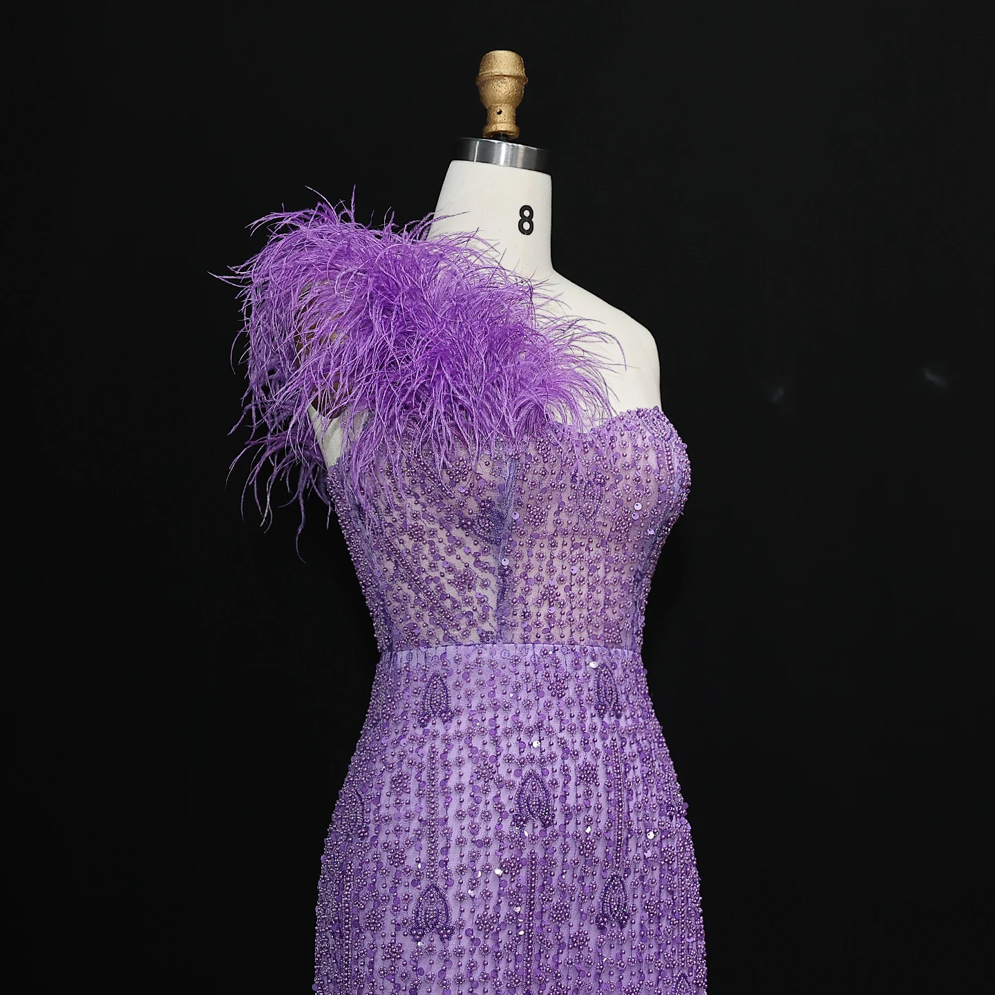 Sharon Said Luxury Lilac Mermaid Evening Dress with Feathers High Slit for Women Wedding Party Prom Gown Arabic SS114 Customized