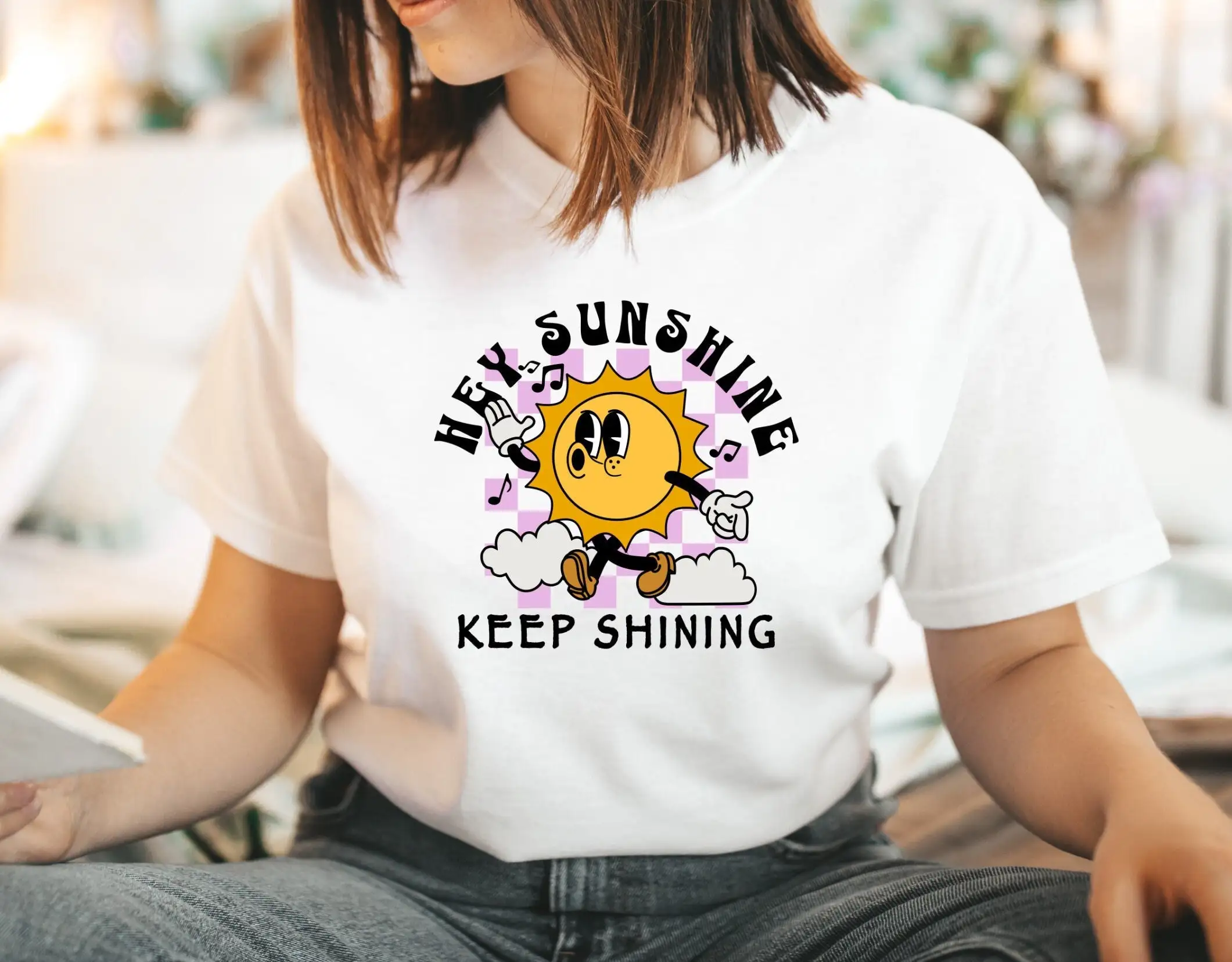 Hey Sunshine Keep Shining Pink T Shirt Cute Positive Quote Vibes Motivational Funny Trendy Vintage