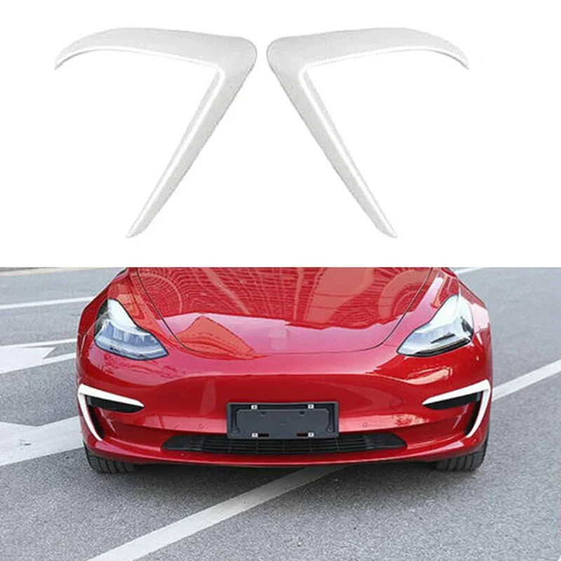 1 Pair Front Blade Fog Lamp Frame Trim For Tesla Model 3 2017 2018-2020 2021 Car Light Eyebrow Wind Knife Bumper Cover Stickers