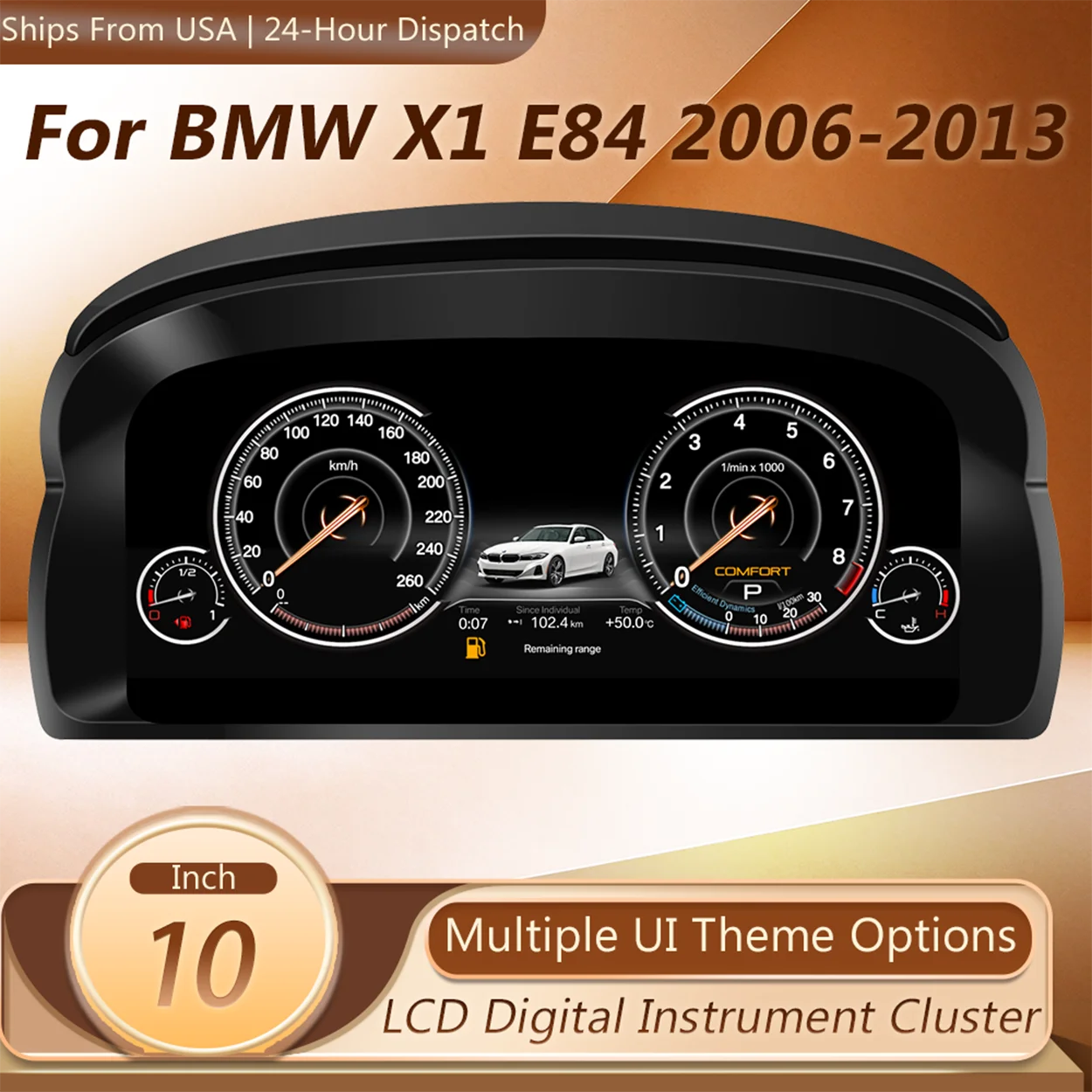 10 Inch Digital Virtual Cockpit For BMW X1 E84 2006-2013, 1920*720 HD Digital Instrument Cluster Plug & Play，M Sport UI Themes, Custom Background Wallpaper, Speedometer Odometer Tachometer Gauge