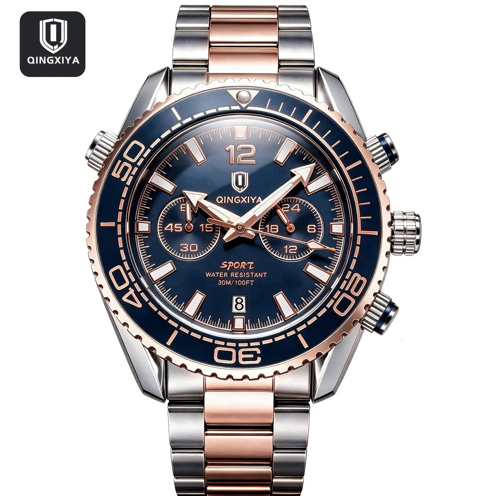 QINGXIYA Fashion Creative Men's Quartz Watch Waterproof Luminous Sport Chronograph Man Clock Date Business Watches For Men Reloj