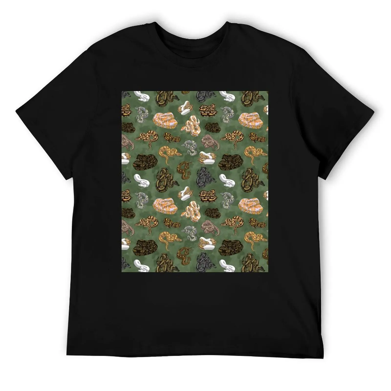 تي شيرت Ball Python Morphs Pattern Moss Green تي شيرت قطني مطبوع حسب الطلب تي شيرت عالي الجودة